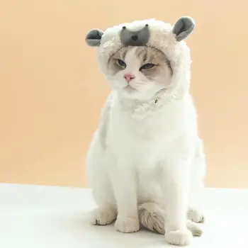 Kutya kalap Lélegző macska kalap Vonzó öltöztető Hangulatos aranyos juh alakú Kisállat macska Kutya plüss kalap