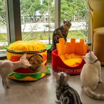 Hamburger és sült krumpli Halloween ágy otthon macskáknak Kis kölykök Állat kutya beltéri kanapé párna kisállat ketrecház cica mopsz termékek