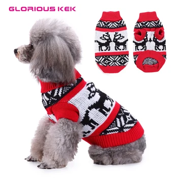 GLORIOUS KEK Kisállat pulóverek Karácsonyi ünnepi rénszarvas Csúnya pulóverek kistestű kutyáknak Macska pulóverek Meleg téli puha kötöttáru ruházat