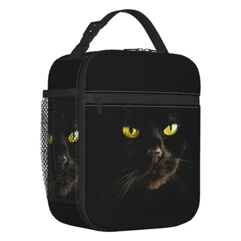 Egyéni fekete macska uzsonnás táska férfi női meleg hűtő szigetelt uzsonnás dobozok Bento táska felnőtteknek Gyerekiroda Iskolai piknik