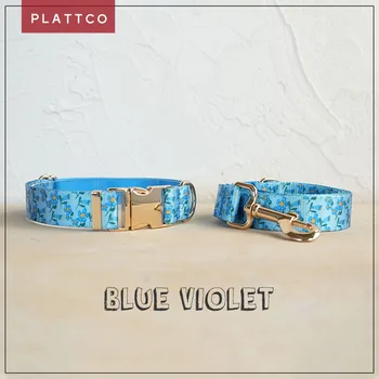 PLATTCO egyedi design kutya szett nyomtatás Kék lila minta kiváló minőségű, világos színű cinkötvözet csat 5 méret PDC372G&PDL372G
