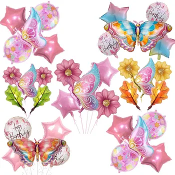 Pillangó rózsaszín kék napraforgólevél babaváró dekoráció léggömb Boldog születésnapot party pillangó balon lány szívesség gyermeknap