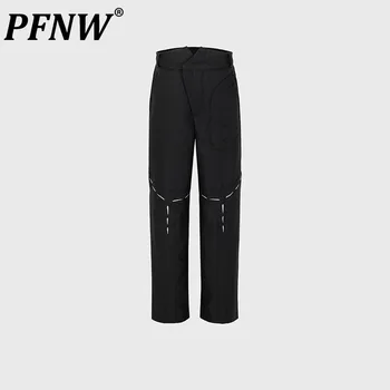 PFNW férfi Tide városi hímzés Alkalmi öltöny nadrág Női Punk Darkwear stílusú gyapjú kevert bő elegáns nadrág 12Z5407