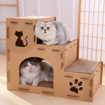 Macska kaparós tábla extra nagy macskaalom Egy macskakarmos táblaház Villa hullámkarton doboz Egyszerű kisállat kellékek