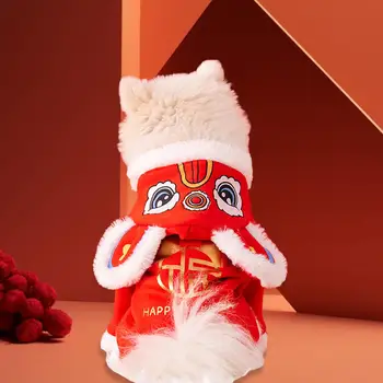 Tang öltöny Piros puha kisállat ruhák a kínai tavaszi fesztiválhoz a kínai újév témájú partihoz Tavaszi fesztivál kisállat ajándékok cosplay