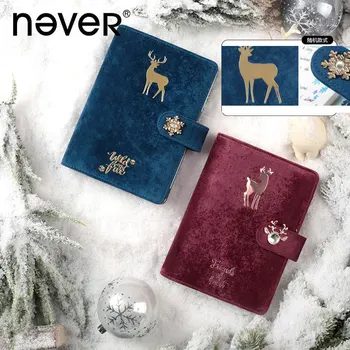 Never Yiwi jávorszarvas boldog karácsonyt Kiváló minőségű bársony borítótervező kék Piros A6 Laza levél iratrendező napló jegyzetfüzet ajándékcsomagolás