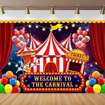 Fotózás Háttér cirkuszi témához Születésnapi dekorációk Banner Üdvözöljük a karneváli piros sátorban Színes léggömbök háttér
