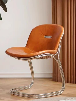 Nordic Minimalism Classic Leisure Lounge bőr Leathaire mikroszálas szövet rozsdamentes acél fotel Sabrina székbútor