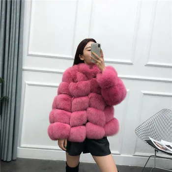 Vastag műróka bundák nők Téli divat Közepes hosszú műróka szőrme kabát rózsaszín nő meleg hamis róka bundák női