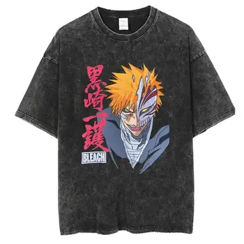 Bleach Anime pólók 2023 vintage mosott férfi póló Kurosaki Ichigo nyomtatott pólók Y2K utcai viselet 100% pamut alkalmi felsők