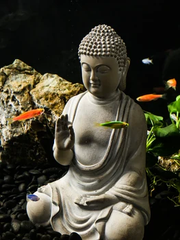 Gyanta Vintage Buddha szobor modellezés Kreatív haltartály dekoráció asztali bonsai mikro táj Víz és föld kis díszek