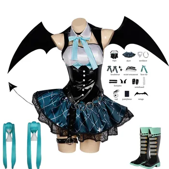 Kis ördög Miku Cosplay jelmez Paróka cipő Női Halloween Farsangi Party ruhák Ruha öltöny