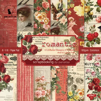 12PCS Rózsavirág papírpad Scrapbooking Album Napló kártya DIY papír dekoratív matricák