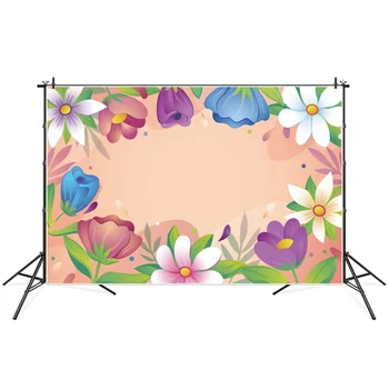 Tavaszi virágok fotózás hátterek rózsaszín színes virágos illusztráció banner egyedi babaparti dekoráció fotóhívás hátterek
