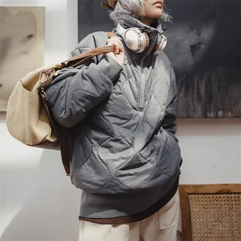 Maden női téli amerikai 3M fél cipzáras pamut felső álló gallérhéj minta Könnyű meleg pamut kabát