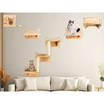 Macska fali polcok, fali bútorkészlet, macskapolcok és sügérek falhoz, macskamászó polc játszótéri készlet, macska kaparófa